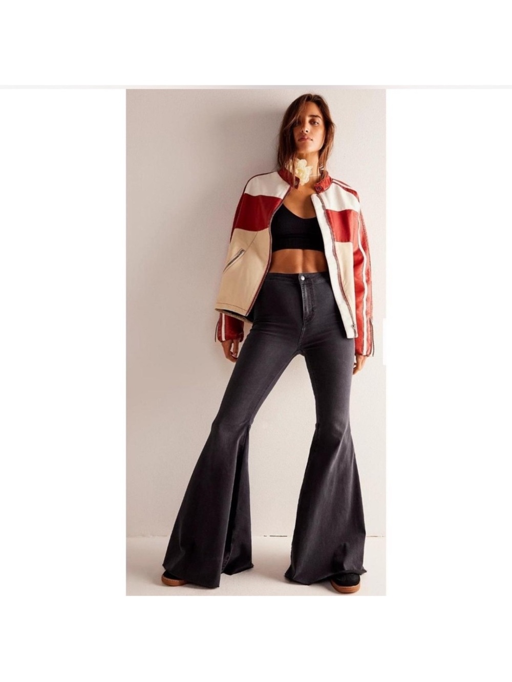 Free People Black Flare Jeans with Raw Hem NWOT